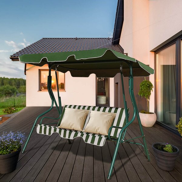Costway Dondolo a tre posti da giardino con oscurante e telaio in acciaio 172x154x110cm Verde e bianco