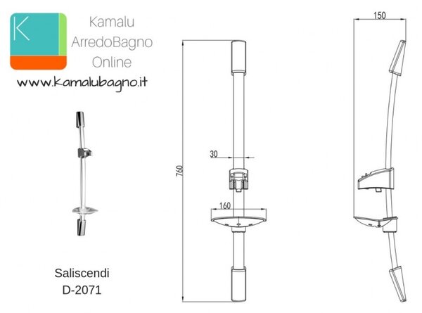 Asta doccia Saliscendi 76cm in ottone con portasapone D-2071 - KAMALU