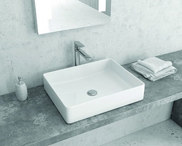 Kamalu lavabo appoggio 51cm design moderno ceramica slim litos-0002