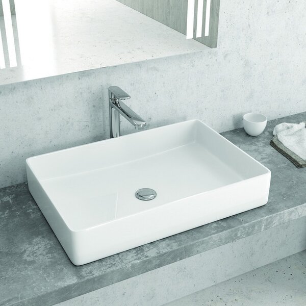 Kamalu lavabo appoggio rettangolare in ceramica slim bianca | litos-0001