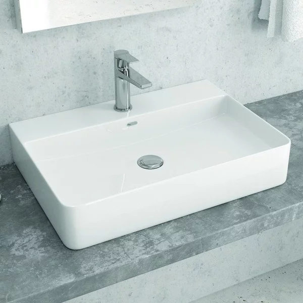 Lavabo appoggio filo muro 60cm ceramica bianca | Litos-0005 - KAMALU