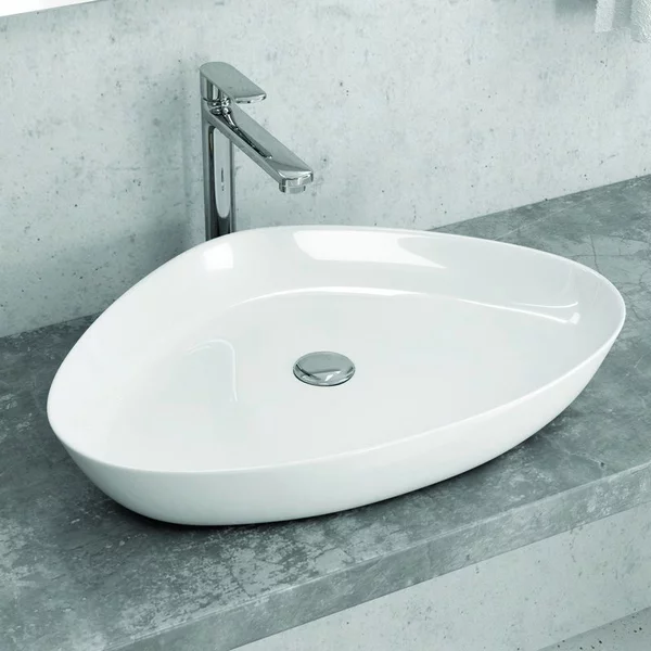 Lavabo bagno da appoggio 59cm ceramica bianca | Litos-0009 - KAMALU