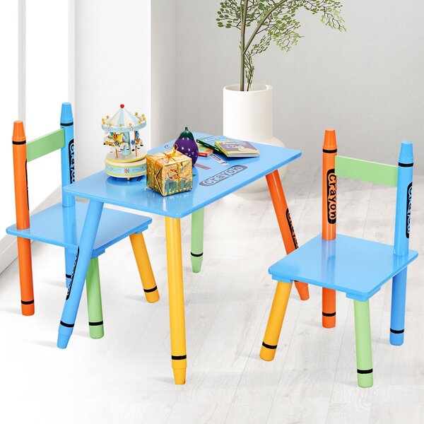 Costway Set di 3 pz tavolo e sedia per bambini da gioco Tavolo 2 sedie in legno 55x34x42cm