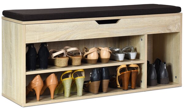 Costway Scarpiera in legno con cuscino morbido e cassetto due ripiani 104x30x48cm Legno Naturale