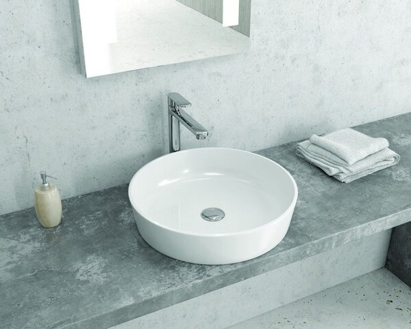 Kamalu lavabo da appoggio tondo 48cm ceramica bianca | litos-0010