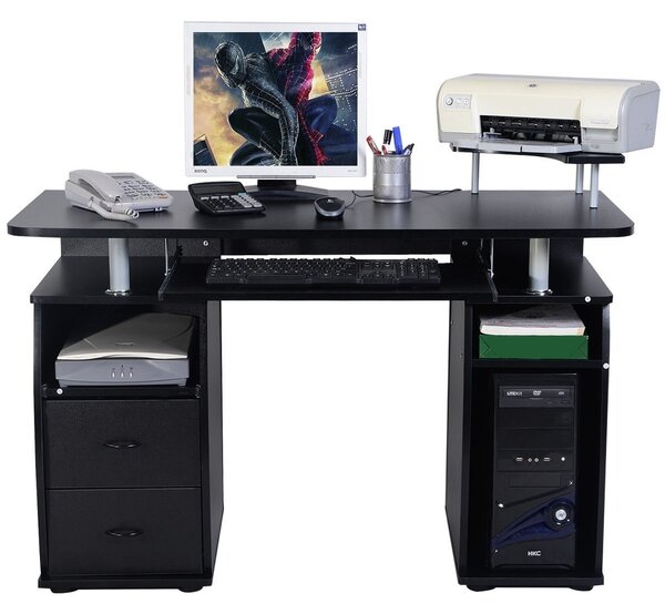 Costway Scrivania per computer da ufficio con cassetti Tavolo porta pc in legno con supporto per tastiera 120x55x85cm Nero
