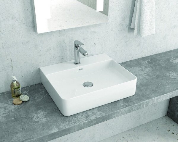 Kamalu lavabo bagno da appoggio 50cm ceramica bianco lucido | litos-0006