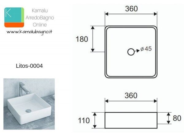Kamalu lavandino quadrato piccolo 36cm ceramica slim litos-0004