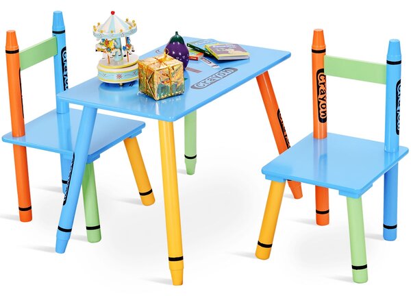 Costway Set di 3 pz tavolo e sedia per bambini da gioco Tavolo 2 sedie in legno 55x34x42cm