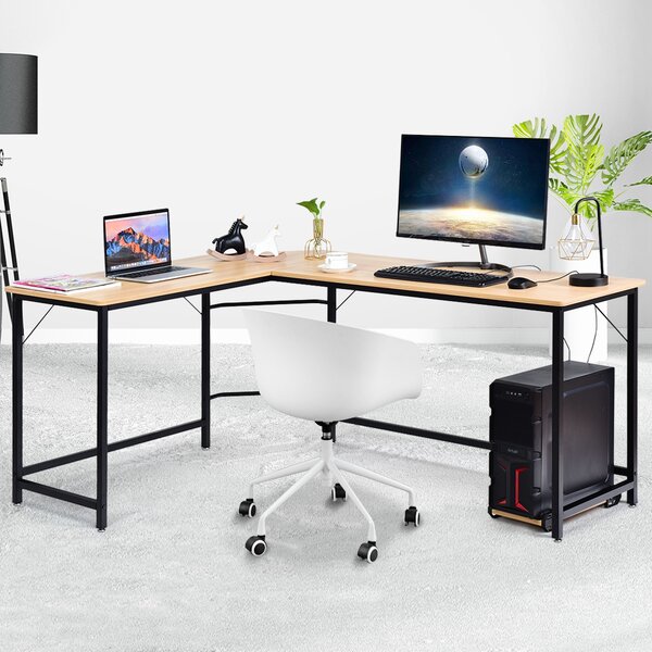 Costway Scrivania ad angolo a forma L per ufficio, Tavolo ampio per computer in legno da casa 168x125x74cm Legno naturale