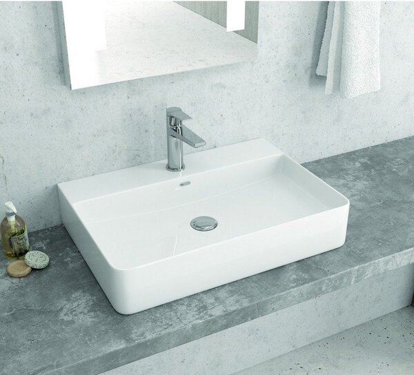 Kamalu lavabo appoggio filo muro 60cm ceramica bianca | litos-0005