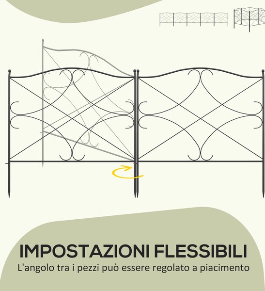 Outsunny Recinzione Esterna a 5 Pannelli in Metallo con Paletti, 305x62 cm, Nera