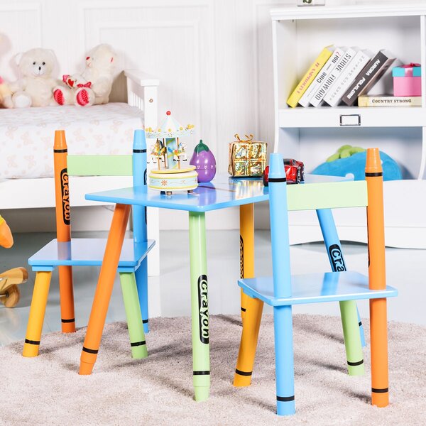 Costway Set di 3 pz tavolo e sedia per bambini da gioco Tavolo 2 sedie in legno 55x34x42cm