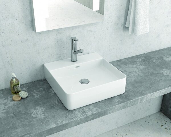 Kamalu lavabo da appoggio quadrato 42cm in ceramica bianca |litos-0007