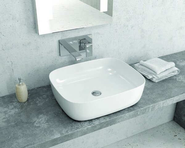 Lavabo appoggio 49,5cm ceramica slim linee arrotondate Litos-0014 - KAMALU