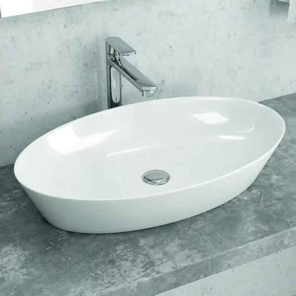 Lavabo ovale 60cm in ceramica Slim bianca | Litos-0016 - KAMALU