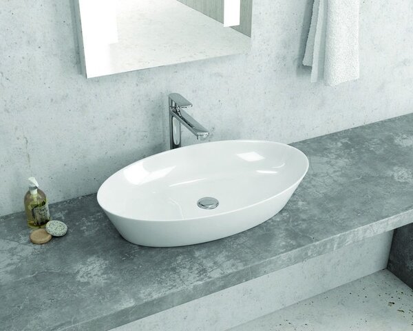Kamalu lavabo ovale 60cm in ceramica slim bianca | litos-0016