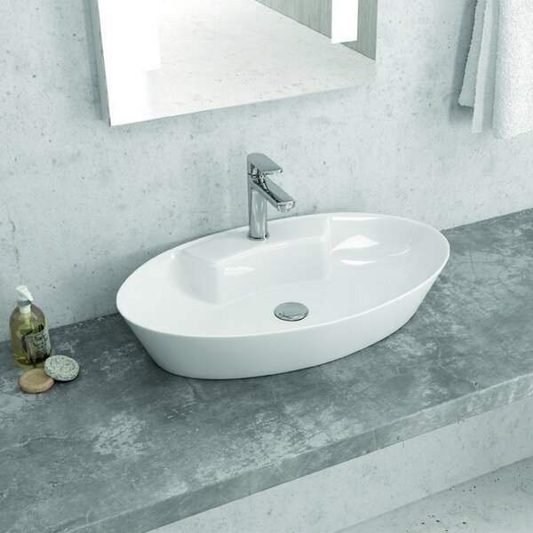 Kamalu lavabo appoggio ovale bianco 61cm ceramica slim | litos-0012
