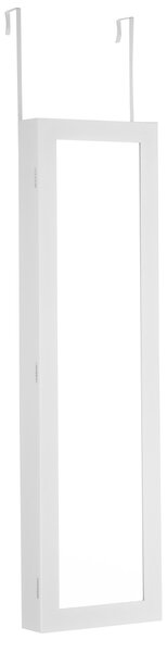 Costway Armadietto per gioielli con specchio a parete e porta con luce a LED 106x30x8,5cm, Portagioielli da parete Bianco