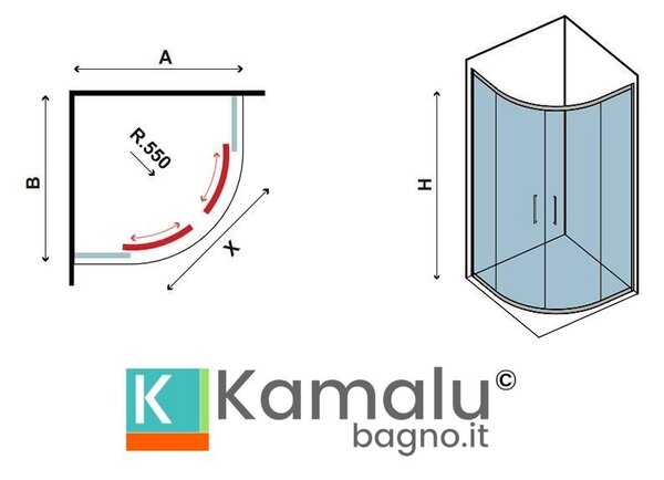 Kamalu box doccia 80x80 cristallo 6 mm semicircolare kf2000