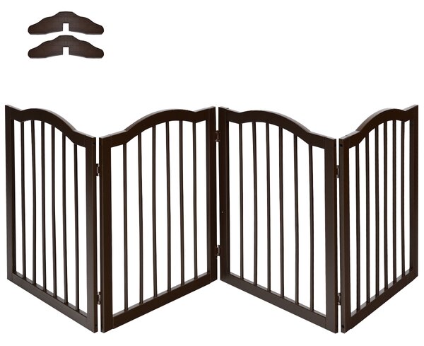 Costway Cancello pieghevole in legno per animali 4 pezzi altezza 61cm Ringhiera alta per cane da ingresso e scale Marrone