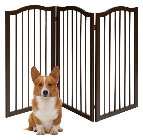 Costway Cancello pieghevole in legno per animali 3 pezzi altezza 93cm Ringhiera alta per cane da ingresso e scale Marrone