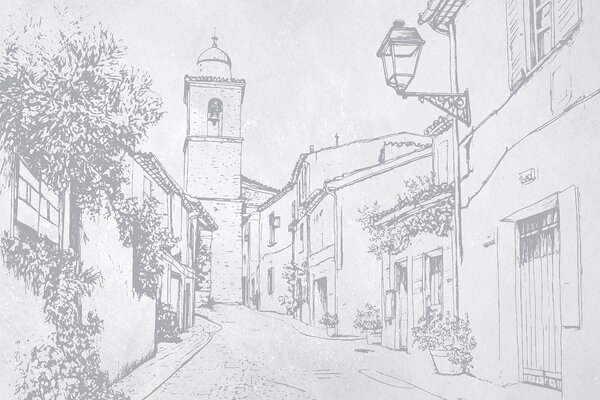 Carta da parati Strada della città, bella architettura, edifici, Mediterraneo, colori blu, Carta da parati Provenzale, w03346v1 : Uwalls.it