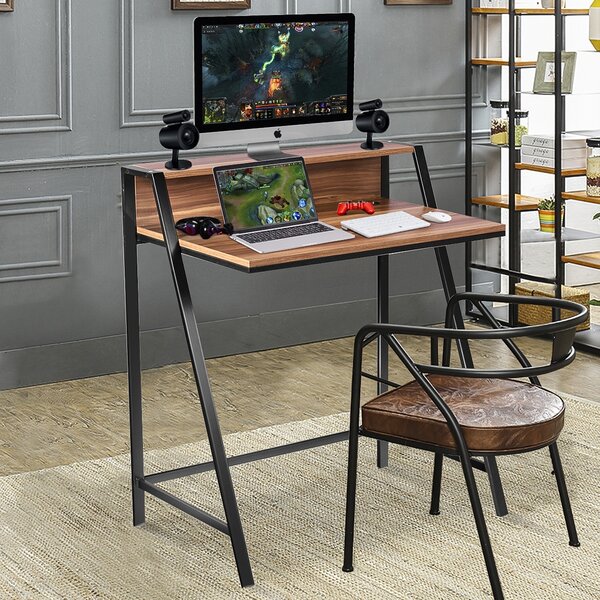 Costway Scrivania per computer a 2 livelli per piccoli spazi, Tavolo di lavoro per videogiochi da ufficio e studio 80x50x90cm