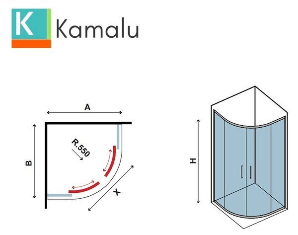 Kamalu cabina doccia 80x80 semicircolare vetro 8mm anticalcare altezza 200 ke2000
