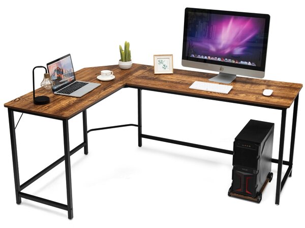 Costway Scrivania ad angolo a forma L per ufficio, Tavolo ampio per computer in legno da casa 168x125x74cm Caffè