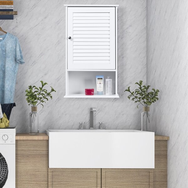 Costway Armadietto da parete in legno da bagno con ripiani, Mobile da bagno sospeso 42x16,5x70cm Bianco