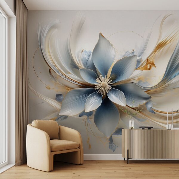 Carta da parati Grande fiore blu con linee astratte, Carta da parati 3D, Carta da parati Fiori 3D, w08903 : Uwalls.it