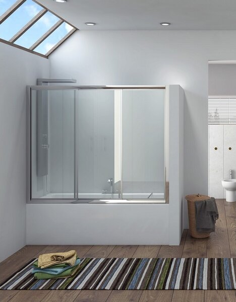 Box per vasca da bagno 160cm con due ante scorrevoli e una fissa P2000 - KAMALU