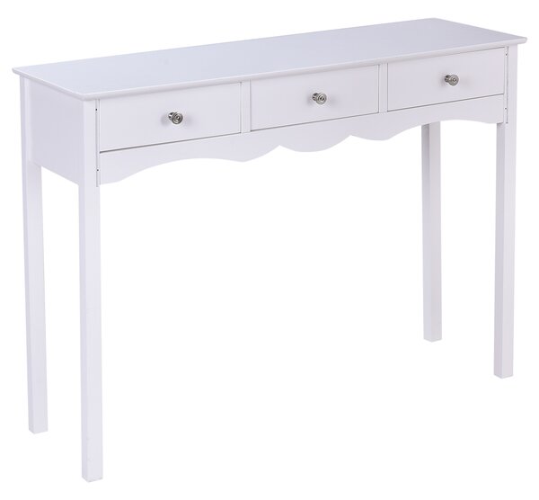 Costway Consolle scrivania da trucco con 3 cassetti, Tavolo vintage multifunzione in MDF per casa ufficio, Bianco