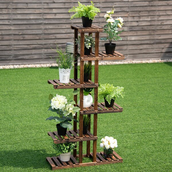Costway Scaffale di legno multilivello per fiori e piante, Scaffale per interno esterno giardino cortile salone e balcone