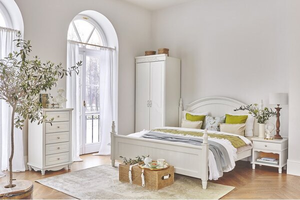 Letto provenzale matrimoniale 180x200 cm con struttura in legno bianco
