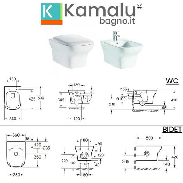 Kamalu sanitari bagno sospesi design elas-101s