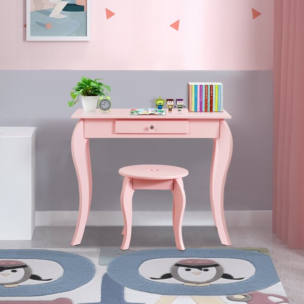 Costway Set toeletta e sedia per bambine, Toeletta 2 in 1 con superficie smontabile, Rosa