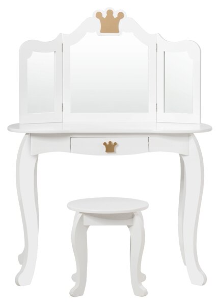 Costway Set toeletta e sedia per bambine con cassetto, Toeletta 2 in 1 con superficie smontabile, Bianco