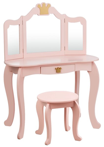 Costway Set toeletta e sedia per bambine con cassetto, Toeletta 2 in 1 con superficie smontabile, Rosa