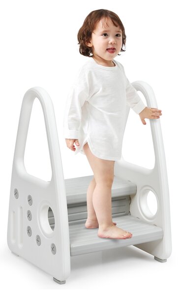 Costway Sgabello per bambini con struttura triangolare stabile, Scaletta multiuso con design antiscivolo, Grigio