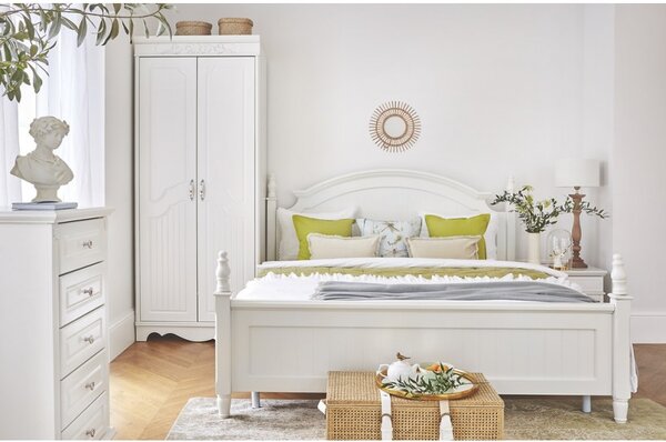 Letto provenzale matrimoniale 180x200 cm con struttura in legno bianco