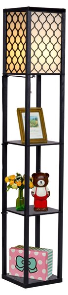 Costway Lampada con scaffale di legno, Organizer con lampada per salone e camera da letto, Nero
