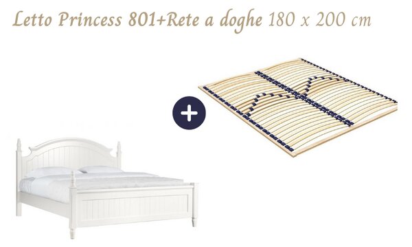 Letto provenzale matrimoniale 180x200 cm con struttura in legno bianco