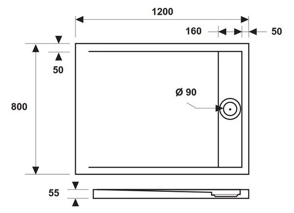 KAMALU - Piatto doccia 80x120 acrilico con canalina in acciaio