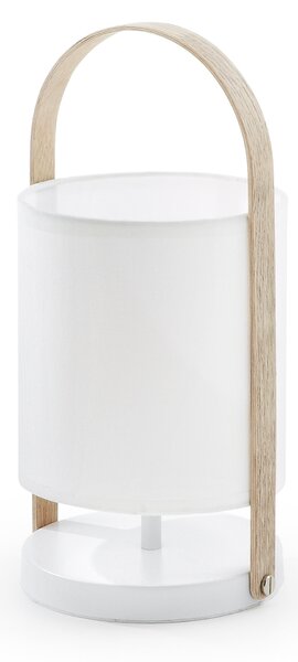 Lampada da tavolo Zayma in legno di faggio e cotone bianco