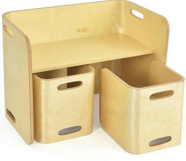 Costway Set tavolo e sedie in legno di faggio per bambini, Set multiuso con tavola spessa e superficie liscia Naturale