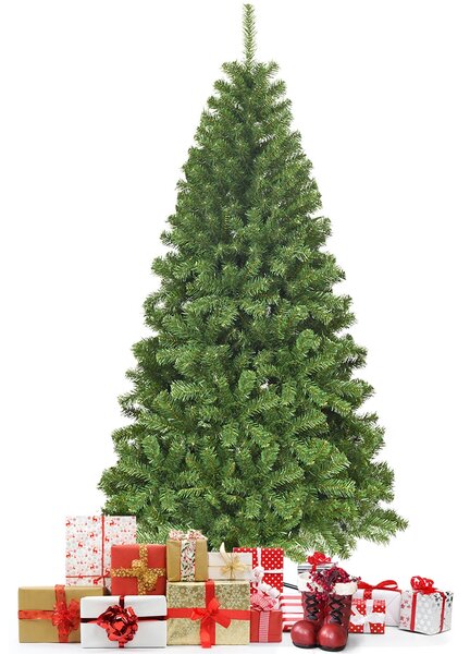 Costway Albero di Natale non illuminato 180 cm, Abete artificiale con cerniere e aghi in PVC di alta qualità