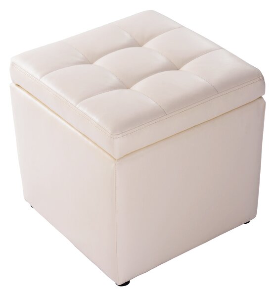 Costway Ottomana con coperchio ermetico, Organizer a forma di cubo con cerniere di sicurezza Beige