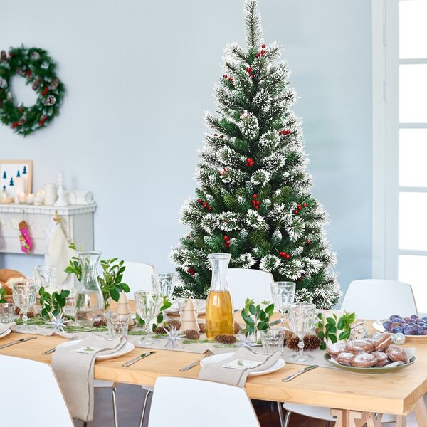 Costway Albero di Natale 180 cm innevato e non illuminato, Abete artificiale con bacche rosse